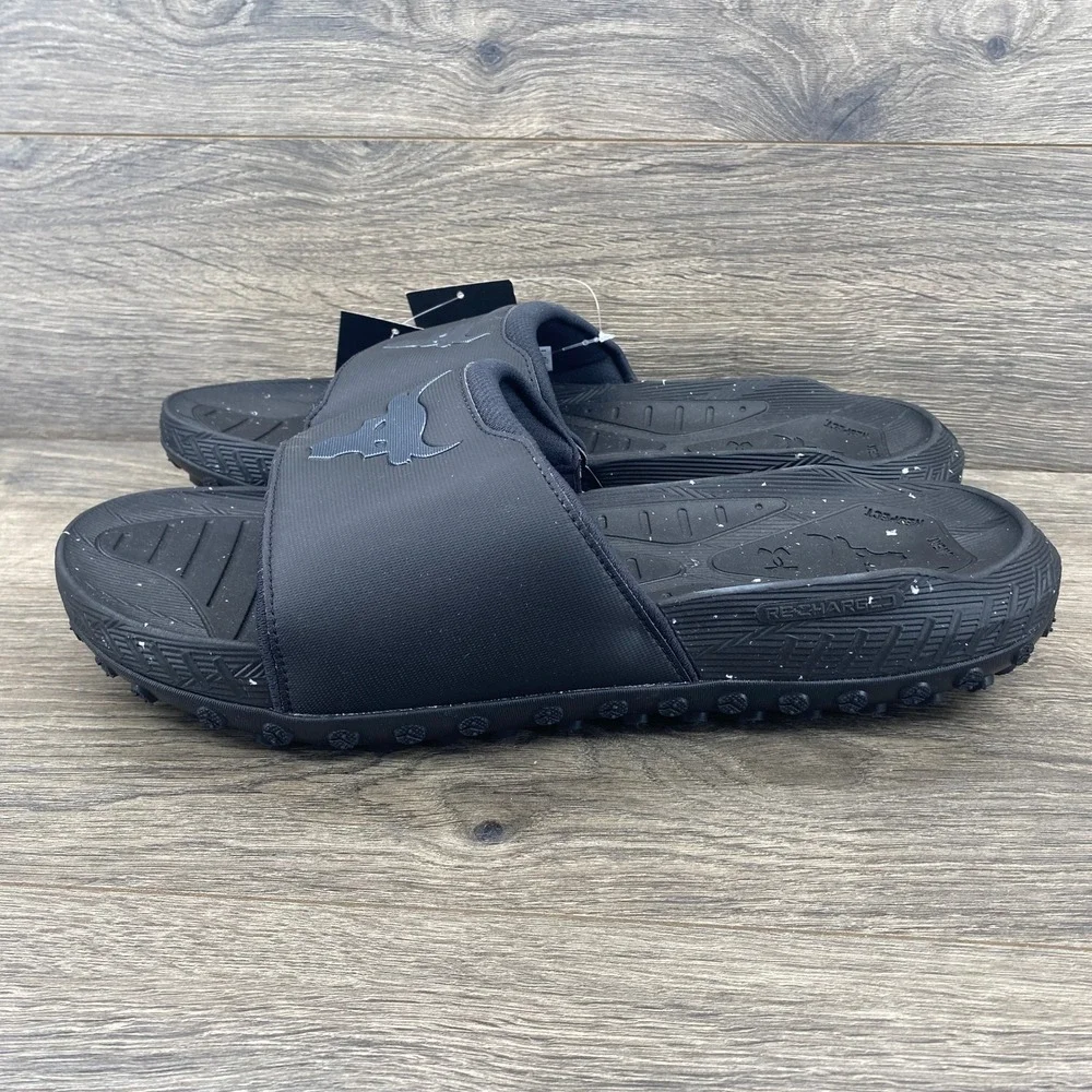 Under Armour Project Rock Slides Mens Size 14 Black Brahma Bull 3026034-001